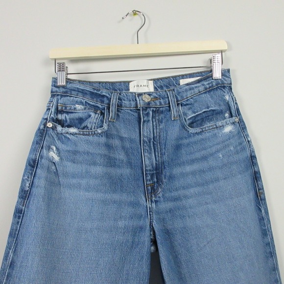 FRAME Le Jane Straight Leg Jeans Women 26 Blue Denim Distressed Casual y2k 606 - Picture 7 of 14